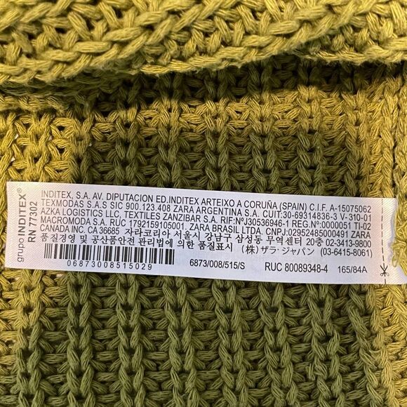 Zara Distressed Crewneck Sweater Olive Green Chunky Knit Long Sleeve S - Picture 8 of 9